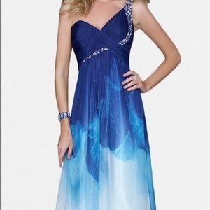La Femme One Shoulder Blue Ombré Dress